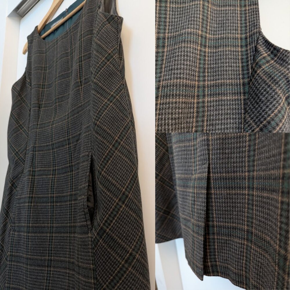 Plaid Wool Blend Laura Ashley Sleeveless Dress Fully Lined Pockets Size 12 - Picture 9 of 11